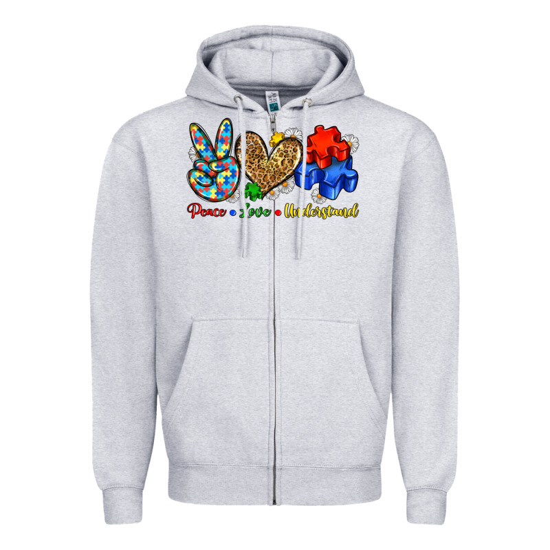 Peace Love Understand Zipper Hoodie by Zillion Design Studio | Teevron