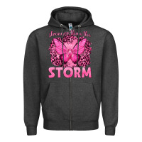 Charcoal Heather Stronger Than The Storm Breast Cancer Zipper Hoodie - texasbilliewilder