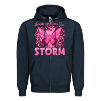 Navy Stronger Than The Storm Breast Cancer Zipper Hoodie - texasbilliewilder