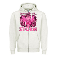 Oatmeal Heather Stronger Than The Storm Breast Cancer Zipper Hoodie - texasbilliewilder