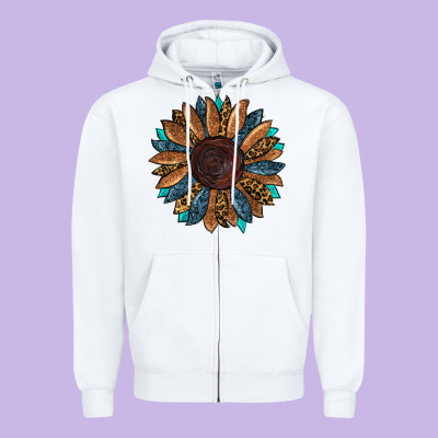 Fall Tooled Lather Leopard Zipper Hoodie Designed By Ranaportraitstore
