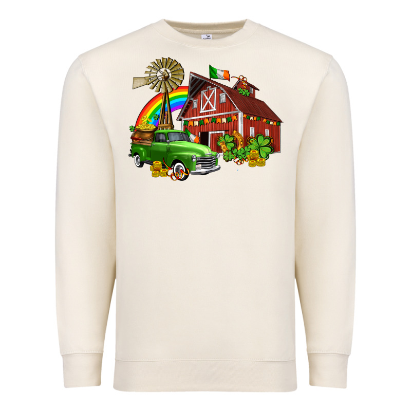 Barn St Patricks With Truck And Shamrocks Premium Sweatshirt by AdoDesignShop | Teevron
