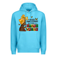 Ocean Blue never understimate the power of a black woman Premium Hoodie - MaliasSmallBusiness