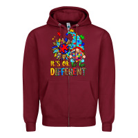 Burgundy it's ok to be different autism gnome Zipper Hoodie - Zillion Design Studio