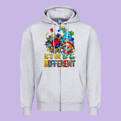 It's Ok To Be Different Autism Gnome Zipper Hoodie Designed By Zillion Design Studio