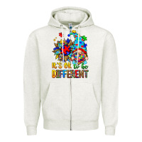 Oatmeal Heather it's ok to be different autism gnome Zipper Hoodie - Zillion Design Studio