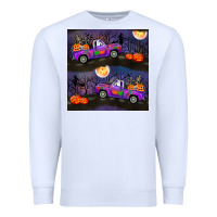 White halloween spooky truck seamless pattern Premium Sweatshirt - BundleAndBundleShop