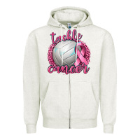 Oatmeal Heather Tackle Cancer Volleyball Zipper Hoodie - texasbilliewilder