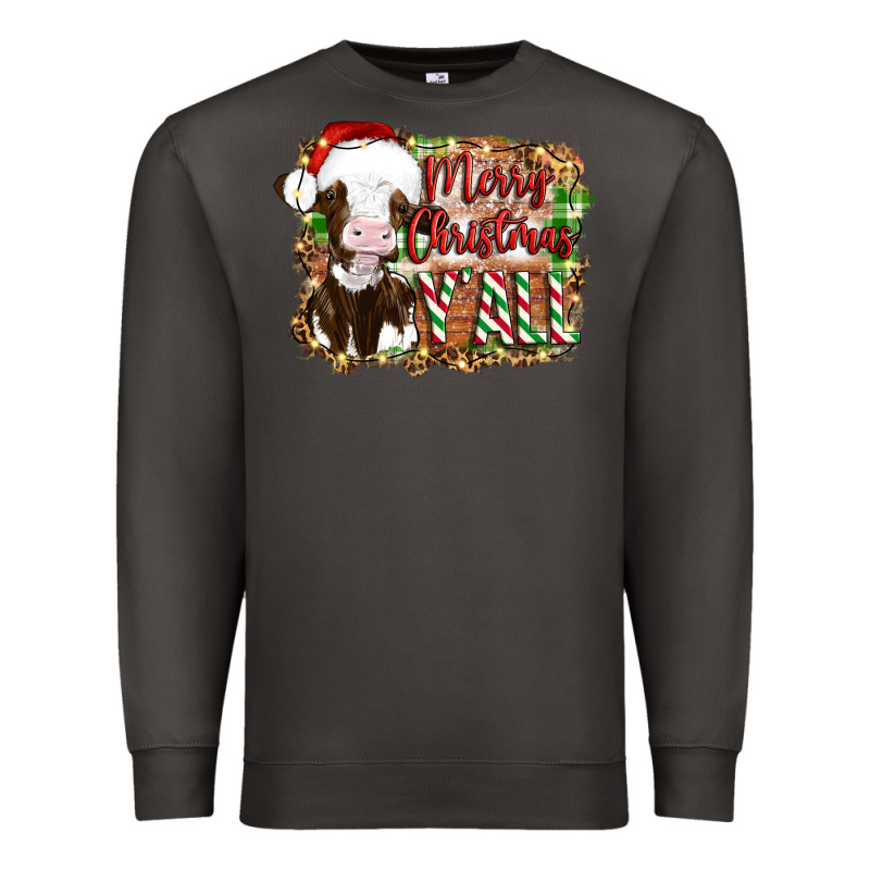 Merry Christmas Y'all Cow Premium Sweatshirt by Artiststas | Teevron