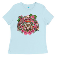 Baby Blue pink floral baby goat rainbow Ladies Tee - BarkalooDesign