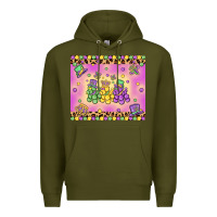 Army Green mardi gras bead dogs Premium Hoodie - MaliasSmallBusiness