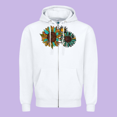 Western Sunflowers Zipper Hoodie Designed By Ranaportraitstore