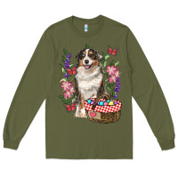 Army Green Easter Aussie Australian Shepherd Long Sleeve Tee - RanaPortraitStore