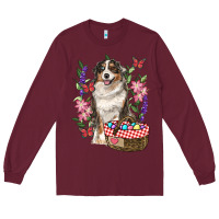 Burgundy Easter Aussie Australian Shepherd Long Sleeve Tee - RanaPortraitStore