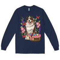 Navy Easter Aussie Australian Shepherd Long Sleeve Tee - RanaPortraitStore