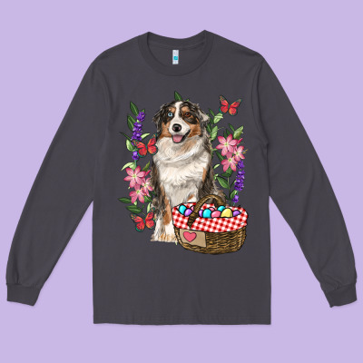 Long Sleeve Tee Easter Aussie Australian Shepherd