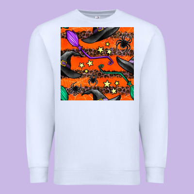 Halloween Witch Hats Leopard Seamless Pattern Premium Sweatshirt Designed By Bundleandbundleshop
