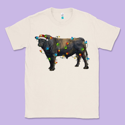 Christmas Black Angus Bull With Christmas Lights Classic Tee Designed By Ranaportraitstore