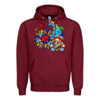 Burgundy autism sunflower gnome Zipper Hoodie - Zillion Design Studio