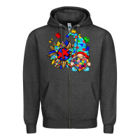 Charcoal Heather autism sunflower gnome Zipper Hoodie - Zillion Design Studio