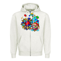Oatmeal Heather autism sunflower gnome Zipper Hoodie - Zillion Design Studio