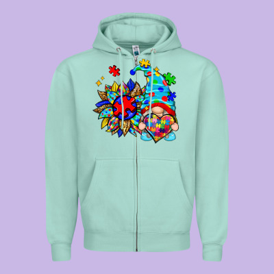 Autism Sunflower Gnome Zipper Hoodie Designed By Zillion Design Studio
