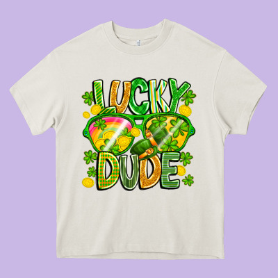 Lucky Dude Heavy Core Tee Designed By Cowhidedigitalart