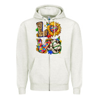 Oatmeal Heather autism love Zipper Hoodie - Zillion Design Studio