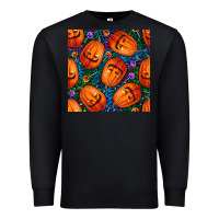 Black halloween pumpkin and candy seamless pattern Premium Sweatshirt - BundleAndBundleShop