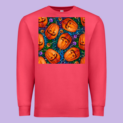 Halloween Pumpkin And Candy Seamless Pattern Premium Sweatshirt Designed By Bundleandbundleshop