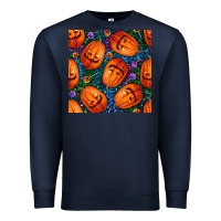 Navy halloween pumpkin and candy seamless pattern Premium Sweatshirt - BundleAndBundleShop