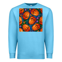 Ocean Blue halloween pumpkin and candy seamless pattern Premium Sweatshirt - BundleAndBundleShop