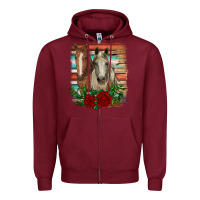 Burgundy horses with roses Zipper Hoodie - RanaPortraitStore