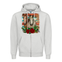 Dove Grey horses with roses Zipper Hoodie - RanaPortraitStore