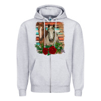 Heather Grey horses with roses Zipper Hoodie - RanaPortraitStore