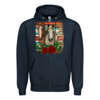 Navy horses with roses Zipper Hoodie - RanaPortraitStore