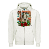 Oatmeal Heather horses with roses Zipper Hoodie - RanaPortraitStore