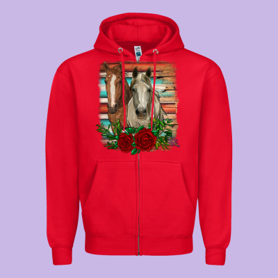 Horses With Roses Zipper Hoodie Designed By Ranaportraitstore