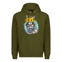 Army Green Sunflower Glasses Donkey Premium Hoodie - RanaPortraitStore