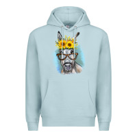 Blue Mist Sunflower Glasses Donkey Premium Hoodie - RanaPortraitStore