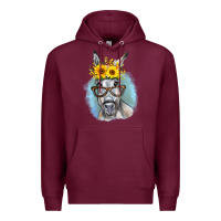 Burgundy Sunflower Glasses Donkey Premium Hoodie - RanaPortraitStore