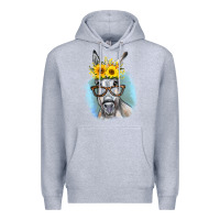 Heather Grey Sunflower Glasses Donkey Premium Hoodie - RanaPortraitStore