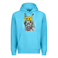 Ocean Blue Sunflower Glasses Donkey Premium Hoodie - RanaPortraitStore