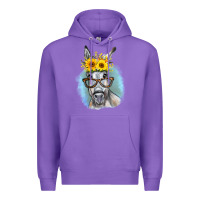 Purple Sunflower Glasses Donkey Premium Hoodie - RanaPortraitStore