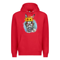 Red Sunflower Glasses Donkey Premium Hoodie - RanaPortraitStore