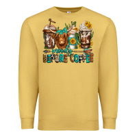 Antique Gold moody before coffee longhaired cow coffee Premium Sweatshirt - Jasminsmagicworld