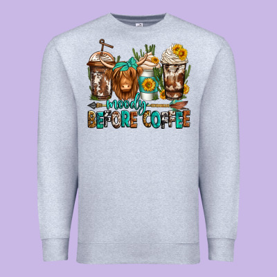 Moody Before Coffee Longhaired Cow Coffee Premium Sweatshirt Designed By Jasminsmagicworld