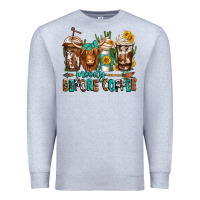 Heather Grey moody before coffee longhaired cow coffee Premium Sweatshirt - Jasminsmagicworld