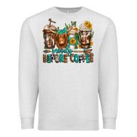 Oatmeal Heather moody before coffee longhaired cow coffee Premium Sweatshirt - Jasminsmagicworld