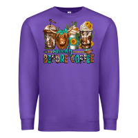 Purple moody before coffee longhaired cow coffee Premium Sweatshirt - Jasminsmagicworld